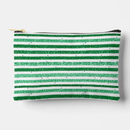 Bolsito Accesorio Pequeño Nature Green White Horizontal Glitter Stripes