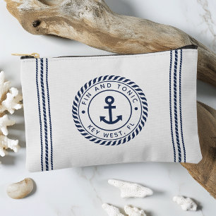Bolsito Accesorio Pequeño Nautical Naval & White Anchor Stripe Bote Nombre