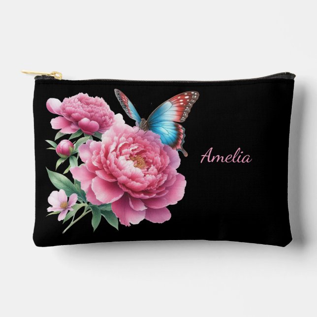 Bolsito Accesorio Pequeño Negro Elegante Y Aburrido Con Flores (Anverso)