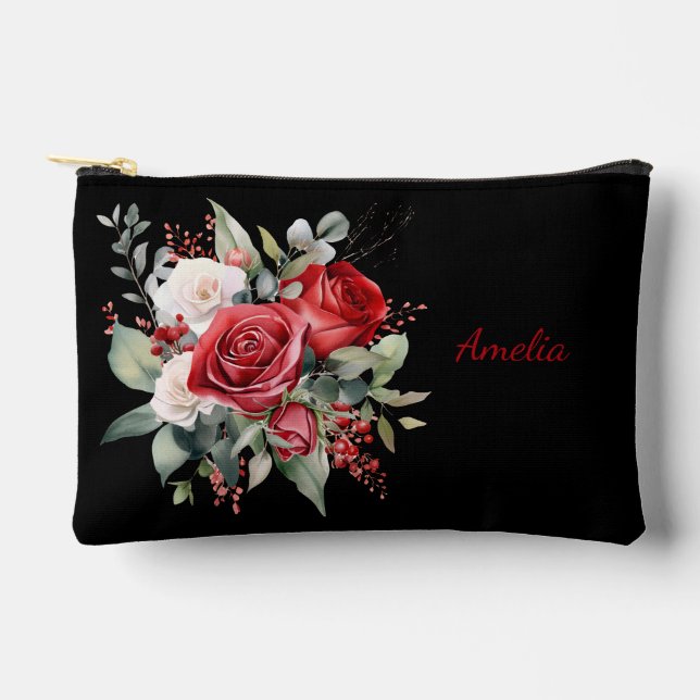 Bolsito Accesorio Pequeño Negro Elegante Y Aburrido Con Flores (Anverso)