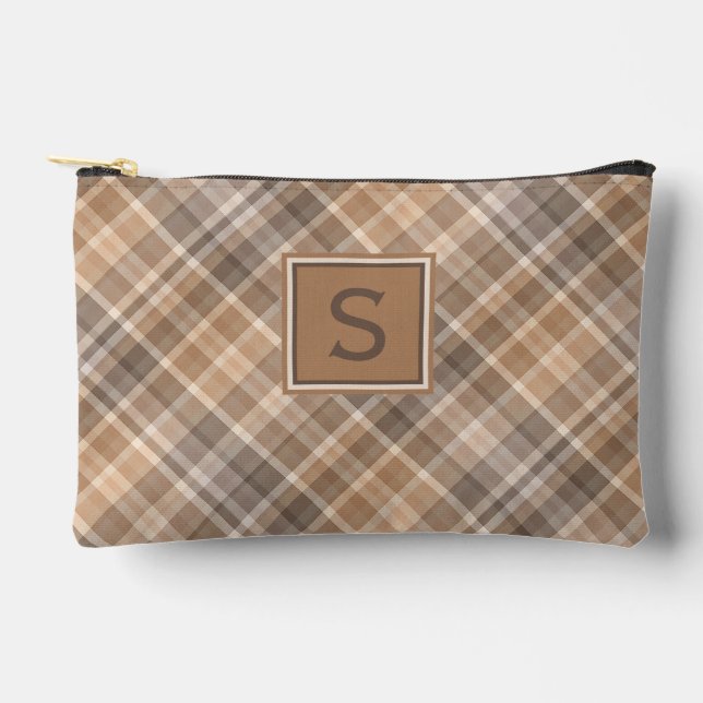 Bolsito Accesorio Pequeño Neutral Beige Brown Taupe Plaid Gingham Pattern (Anverso)