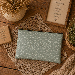Bolsito Accesorio Pequeño Neutro Floral Verde Salvia Rústico, cottagecore