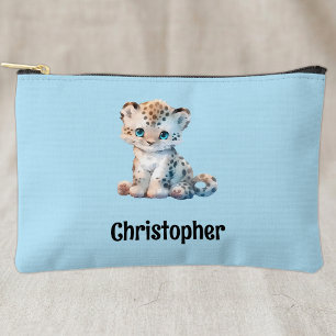 Bolsito Accesorio Pequeño Niños lindo leopardo agregar un nombre azul negro