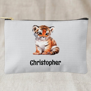 Bolsito Accesorio Pequeño Niños lindo tigre agregar un nombre gris negro