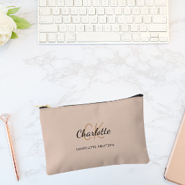 Bolsito Accesorio Pequeño Nombre beige monograma iniciales moderno