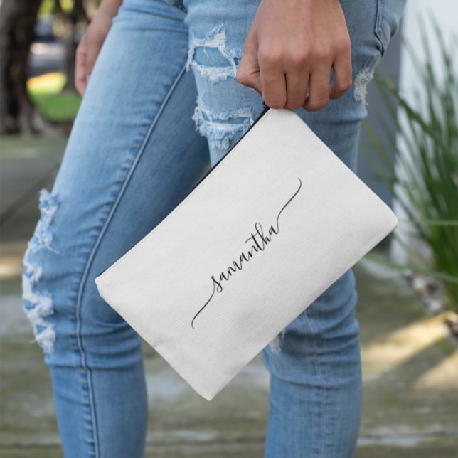 Bolsito Accesorio Pequeño Nombre de firma de intercambio simple (Simple Swash Signature Name Accessory Pouch)