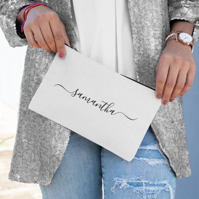 Bolsito Accesorio Pequeño Nombre de la firma de swash elegante negro (Black Elegant Swash Signature Name Accessory Pouch)