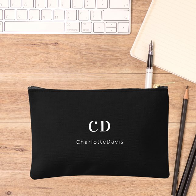 Bolsito Accesorio Pequeño Nombre de las iniciales del monograma blanco negro (Subido por el creador)