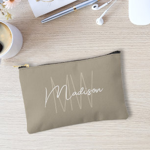 Bolsito Accesorio Pequeño Nombre de monograma moderno en beige