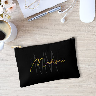 Bolsito Accesorio Pequeño Nombre de monograma moderno en negro y oro