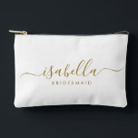 Bolsito Accesorio Pequeño Nombre de oro del regalo de la dama de honor<br><div class="desc">Esta bolsa de maquillaje y accesorios de la dama de honor presenta una tipografía de escritura dorada escrita a mano con toques en un fondo blanco o medianoche. Presenta a las damas de honor un neceser para su maquillaje y objetos pequeños presentados tradicionalmente en la cena de ensayo, para su...</div>