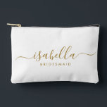 Bolsito Accesorio Pequeño Nombre de oro del regalo de la dama de honor<br><div class="desc">Esta bolsa de maquillaje y accesorios de la dama de honor presenta una tipografía de escritura dorada escrita a mano con toques en un fondo blanco o medianoche. Presenta a las damas de honor un neceser para su maquillaje y objetos pequeños presentados tradicionalmente en la cena de ensayo, para su...</div>