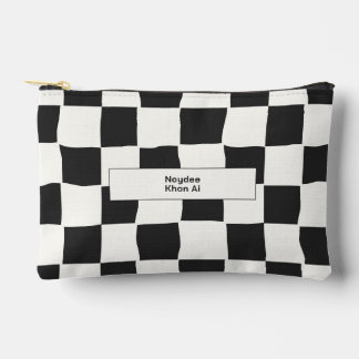 Bolsito Accesorio Pequeño Nombre elegante atemporal Negro y Blanco a cuadros
