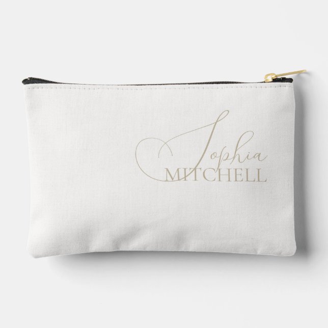 Bolsito Accesorio Pequeño Nombre Elegante Script Marfil (Reverso )