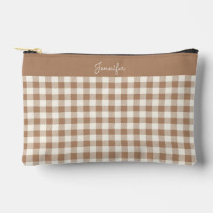 Bolsito Accesorio Pequeño Nombre marrón a cuadros de patrón de gingham boho