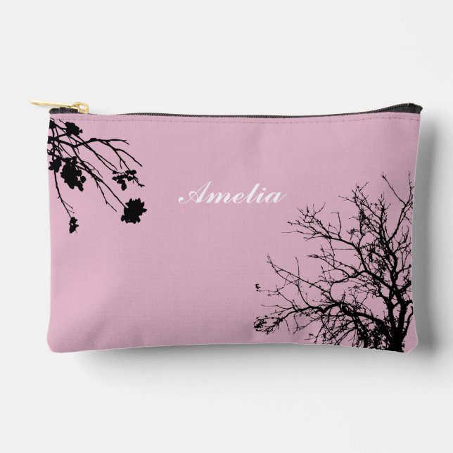 Bolsito Accesorio Pequeño Nombre personalizado de árbol simple rosa (Anverso)