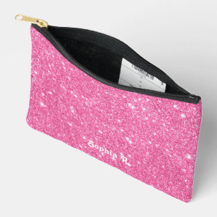 Bolsito Accesorio Pequeño Nombre personalizado Girly Faux Pink Purpurina