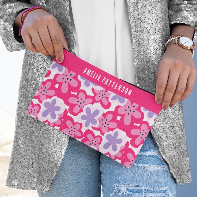 Bolsito Accesorio Pequeño Nombre personalizado moderno de flor rosada tropic (Subido por el creador)
