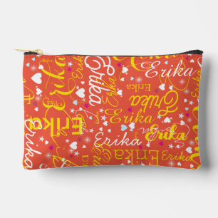Bolsito Accesorio Pequeño Nombre rojo-Naranja Girly, corazón y estrellas