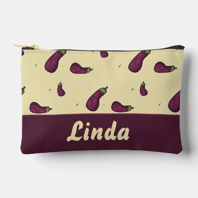 Bolsito Accesorio Pequeño Oberenjenas moradas en amarillo (Anverso)