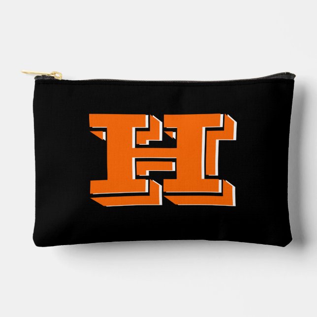Bolsito Accesorio Pequeño Orange and Black College Block Font Initial (Anverso)