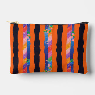 Bolsito Accesorio Pequeño Orange Floral Wavy Stripe Pattern