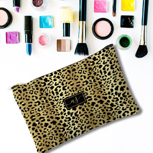 Bolsito Accesorio Pequeño Oro Metálico con Estampado de Leopardo Negro Monog