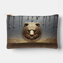 Bolsito Accesorio Pequeño Oso Dorado En Relieve Con Efecto De Goteo De Metal