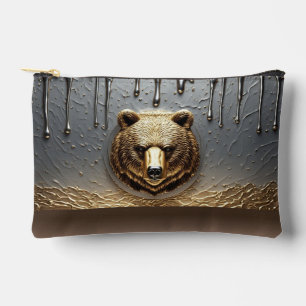 Bolsito Accesorio Pequeño Oso Dorado En Relieve Con Efecto De Goteo De Metal