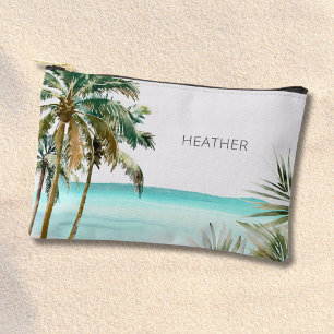 Bolsito Accesorio Pequeño Palm Tree tropical monogramada deja playa azul