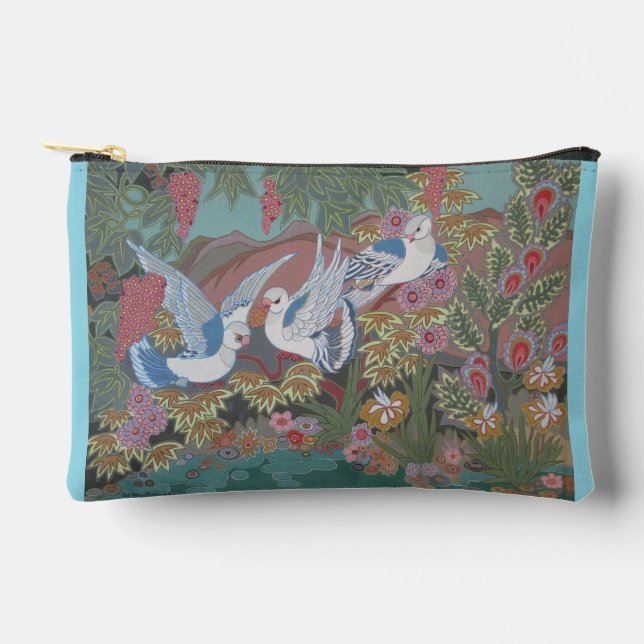 Bolsito Accesorio Pequeño Palomas estilizadas en un jardín floreciente (Anverso)