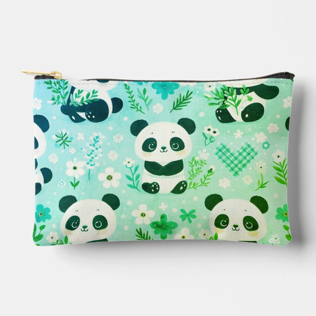 Bolsito Accesorio Pequeño Panda Patrón de oso Impresión verde (Anverso)