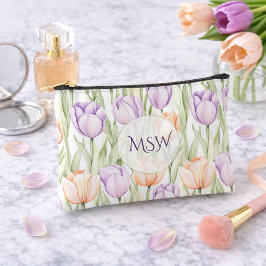 Bolsito Accesorio Pequeño Pastel Peach Purple Tulips Monogram Cosmetic