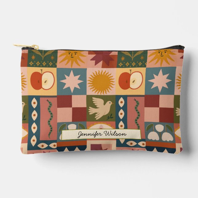 Bolsito Accesorio Pequeño Patrocinio celeste bohemio con símbolos místicos (Anverso)