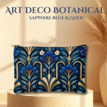Patrón Botánico Art Déco. Azul Zafiro