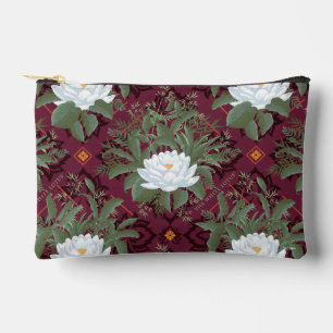 Bolsito Accesorio Pequeño Patrón Crimson Lotus Elegance - El Lotus Blanco