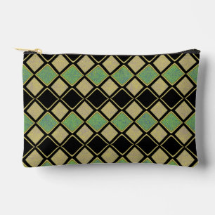 Bolsito Accesorio Pequeño Patrón de Arlequín en Dorado, Verde y Negro