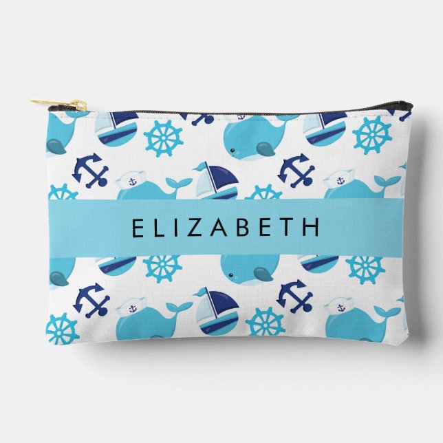 Bolsito Accesorio Pequeño Patrón de ballenas, ballenas azules, tu nombre (Anverso)
