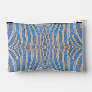Bolsito Accesorio Pequeño Patrón de cebra azul y dorado texturizado y simétr