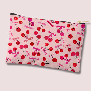 Bolsito Accesorio Pequeño Patrón de cereza y lazo rosa de coqueta