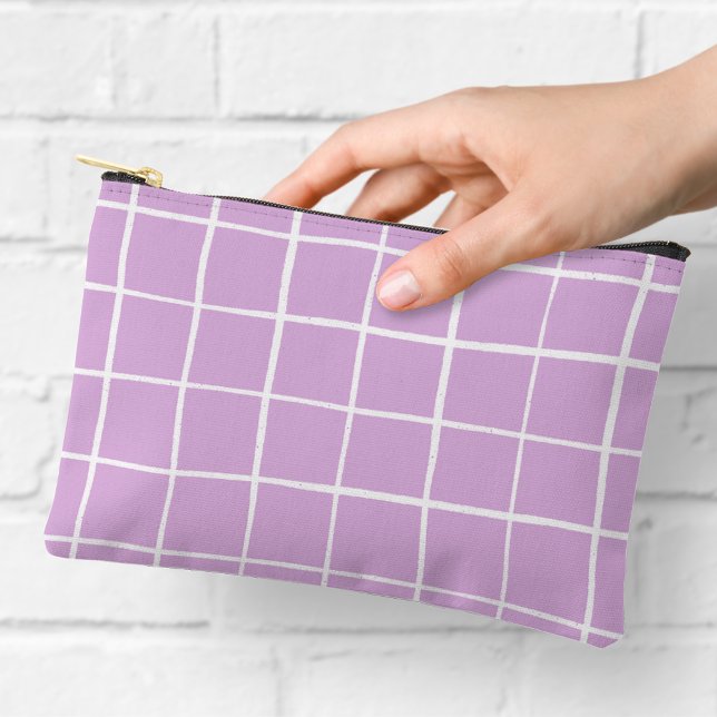 Bolsito Accesorio Pequeño Patrón de cuadrícula simple púrpura y blanca (Subido por el creador)