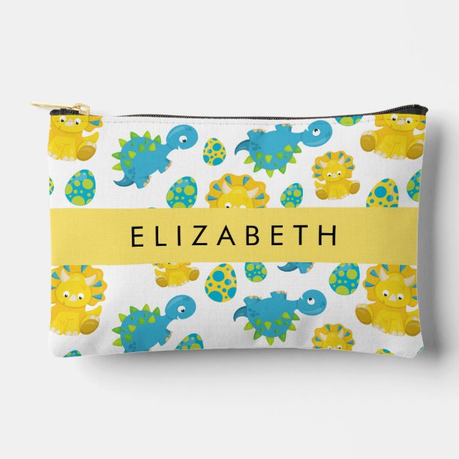 Bolsito Accesorio Pequeño Patrón De Dinosaurios, Dinosaurios Cutos, Tu Nombr (Anverso)