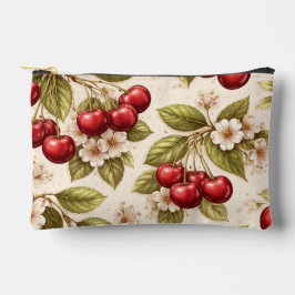 Bolsito Accesorio Pequeño Patrón de flor de cerezo vintage con cerezas rojas
