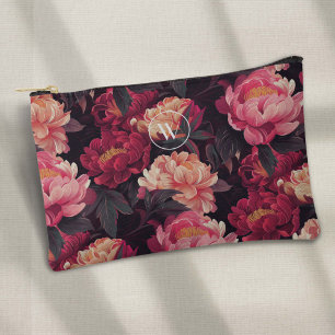 Bolsito Accesorio Pequeño patrón de flora vintage colorada rosada, monograma