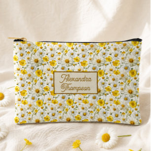 Bolsito Accesorio Pequeño Patrón de flores silvestres amarillas monograma no