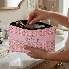Bolsito Accesorio Pequeño Patrón de fresa de cuadros rosa gingham