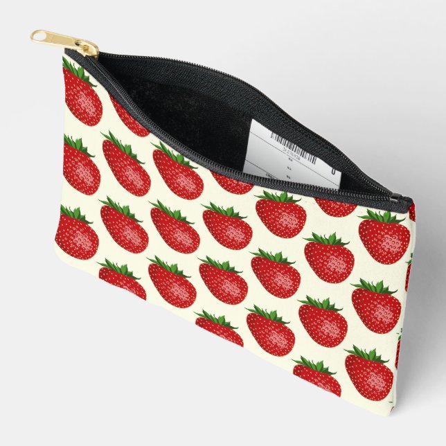 Bolsito Accesorio Pequeño Patrón de fresa, fresas rojas, frutas, hojas (Abierto)