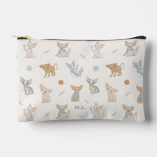 Bolsito Accesorio Pequeño Patrón de gato Sphynx lindo, viaje con monograma p