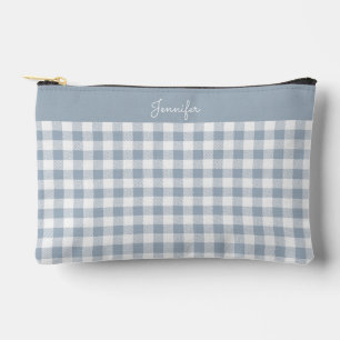 Bolsito Accesorio Pequeño Patrón de Gingham a Cuadros Azul Blanco Nombre