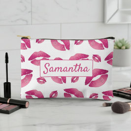 Bolsito Accesorio Pequeño Patrón de Labios Rosa y Blanco
